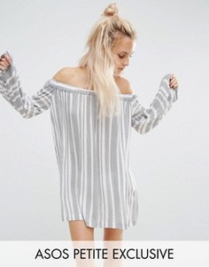 Пляжное платье в полоску с открытыми плечами ASOS PETITE - Белый