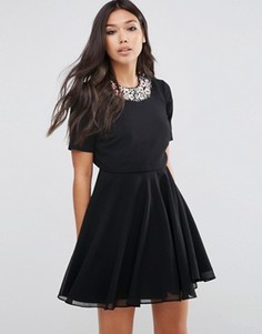 Платье мини с цветочной отделкой ASOS - Черный