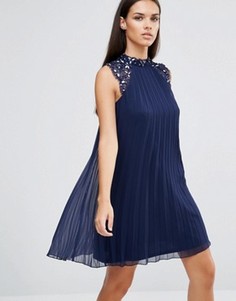 Свободное платье с плиссировкой и цветочной отделкой 3D Lipsy - Темно-синий