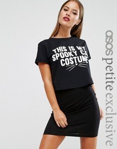 Укороченная футболка ASOS PETITE HALLOWEEN This is My Spooky Cat - Черный