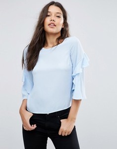 Футболка с оборками на рукавах ASOS - Синий