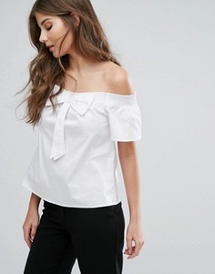 QED London Off The Shoulder Top With Bow Detail - Белый