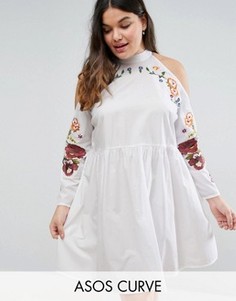 Платье с открытыми плечами и вышивкой ASOS CURVE - Белый