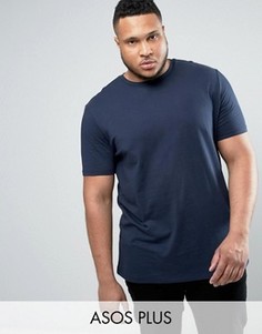 Темно-синяя длинная футболка с круглым вырезом ASOS PLUS - Темно-синий