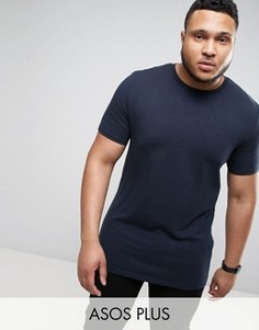 Длинная обтягивающая футболка ASOS PLUS - Темно-синий