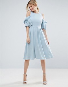 Креповое платье миди с бантиками и вырезами на плечах ASOS - Мульти