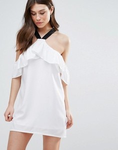 Daisy Street Ruffle Cold Shoulder Dress - Белый