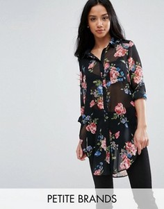 Удлиненная рубашка с цветочным принтом New Look Petite - Черный