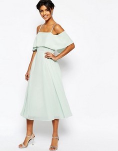 Платье миди с открытыми плечами ASOS - Розовый