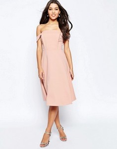 Платье миди с открытыми плечами и пышной юбкой ASOS - Розовый