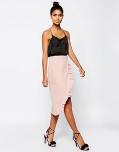 Юбка-карандаш строгого кроя с оборкой ASOS Premium - Розовый