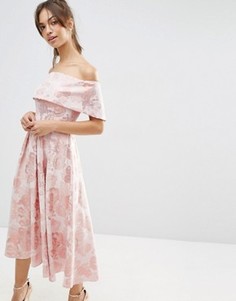 Розовое жаккардовое платье миди для выпускного ASOS - Мульти