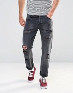Черные выбеленные джинсы свободного кроя с прорехами ASOS - Черный
