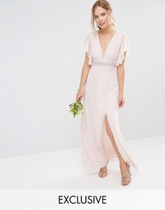 Платье макси с декорированной талией и расклешенными рукавами TFNC WEDDING - Розовый