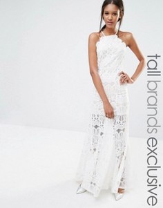 Эксклюзивное кружевное платье макси с высоким воротом Missguided Tall - Белый