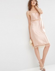 Атласное платье‑сорочка с сетчатыми вставками ASOS - Розовый