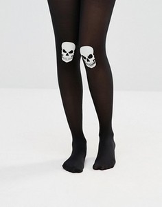 Колготки со светящимися в темноте черепами на коленях ASOS Halloween - Черный
