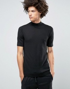 Вязаная футболка с высоким воротом и короткими рукавами ASOS - Черный