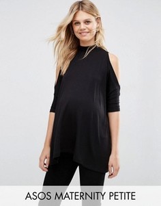 Топ для беременных с вырезами на плечах и высокой горловиной ASOS Maternity PETITE - Черный