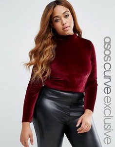 Бархатное боди с высокой горловиной ASOS CURVE - Красный