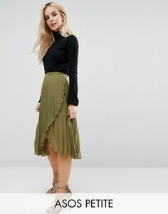 Юбка миди с запахом и складками ASOS PETITE - Зеленый