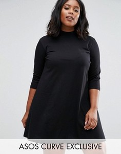 Свободное платье с высоким воротом и рукавами 3/4 ASOS CURVE - Черный