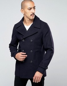 Пальто-бушлат с высоким содержанием шерсти Stanley Adams - Темно-синий