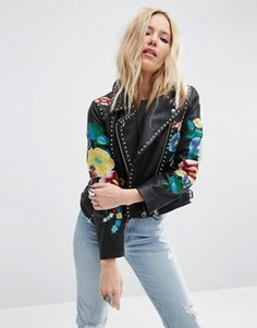 Байкерская куртка с цветочной вышивкой ASOS Premium - Мульти