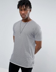 Длинная футболка в полоску с рукавами реглан и молниями ASOS - Черный