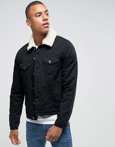 Черная джинсовая куртка с воротником-борг ASOS - Черный