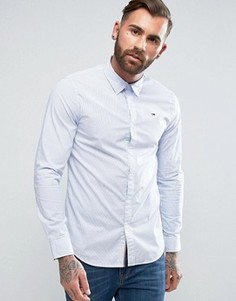 Синяя стретчевая рубашка узкого кроя в полоску с логотипом Hilfiger Denim - Белый