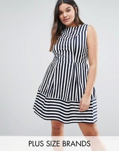 Короткое приталенное платье в полоску Closet Plus - Темно-синий