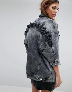 Джинсовая oversize-куртка с рюшами Diesel - Серый