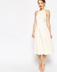 Приталенное платье миди с резной отделкой ASOS - Розовый