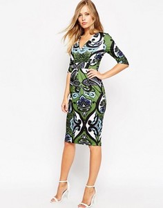 Платье с V-образным вырезом и крупным принтом ASOS - Мульти