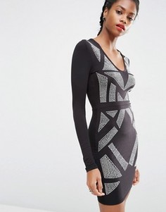 Облегающее платье с отделкой в виде вставок ASOS - Черный