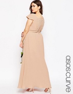 Платье макси с кружевной спинкой ASOS CURVE WEDDING - Розовый