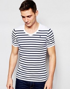Футболка в бело-синюю полоску с V-образным вырезом G-Star Ramic - Белый