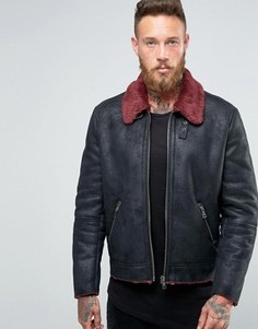 Черная куртка из искусственной цигейки с контрастным воротником ASOS - Черный