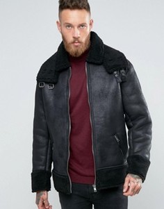 Черная oversize-куртка с искусственной цигейкой ASOS - Черный