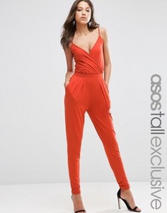 Трикотажный комбинезон с запахом спереди ASOS TALL - Красный