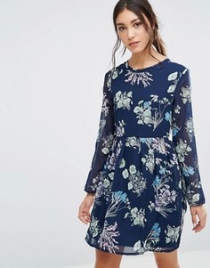 Платье с принтом и длинными рукавами Yumi - Темно-синий