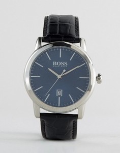 Классические часы с черным кожаным ремешком BOSS By Hugo Boss - Черный