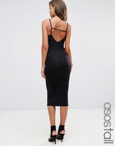 Облегающее платье миди с бретельками сзади ASOS TALL - Черный