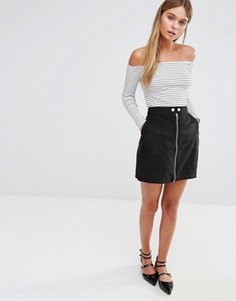 Юбка в замшевом стиле на молнии New Look - Черный