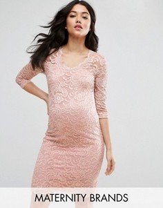 Кружевное облегающее платье с рукавами 3/4 Mamalicious - Розовый Mama.Licious