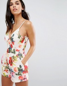 Ромпер на бретельках с цветочным принтом Love - Мульти