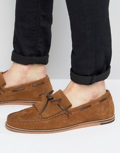 ASOS Loafers In Tan Suede With Fringe Detail And Natural Sole - Рыжий