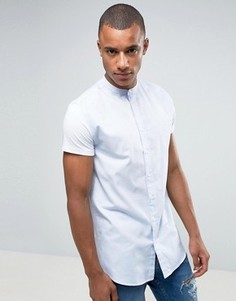 SikSilk Skinny Fit Shirt In Blue With Grandad Collar - Синий