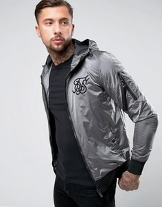 SikSilk Metallic Bomber Jacket In Grey - Серый